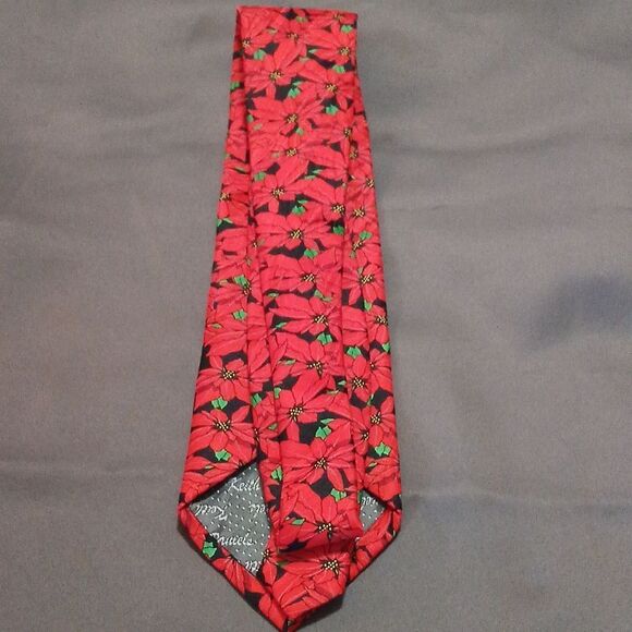 Keith Daniels Vintage poinsettia Christmas holiday tie NWOT - Picture 4 of 7